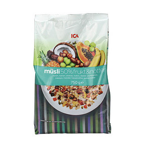 瑞典进口 ICA 50%水果坚果燕麦片 750g  37.9元