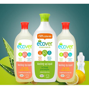 前5分钟半价# Ecover 天然植物浓缩洗洁精 2瓶  49.9返24.9元