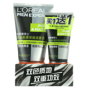 LOREAL 欧莱雅 男士控油炭爽双效洁面膏 100ml+50m 23.4元