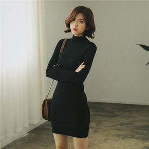 婀娜曲线# 薇宝儿 显瘦纯色针织连衣裙 49元包邮(89-40券)