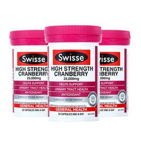 闺蜜拼单# Swisse 蔓越莓胶囊 30粒*3瓶*2件 376元包邮(456-80券)