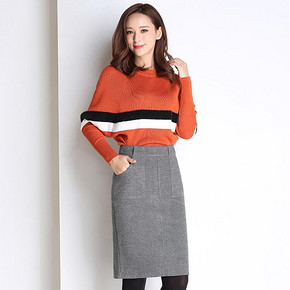 女神气质# 莫纳丽达 高腰毛呢半身裙  49元包邮(69-20券)