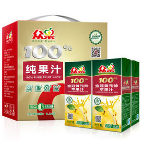 众果 金冠 100%纯果汁 黄元帅苹果汁  1L*4盒 19.8元