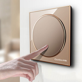 小额红包好去处# 贵雕 单开双控圆形香槟金开关面板 3元包邮