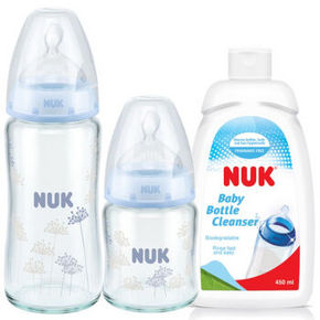 NUK 宽口径玻璃奶瓶120ml+240ml+奶瓶清洗液450ml 159元包邮