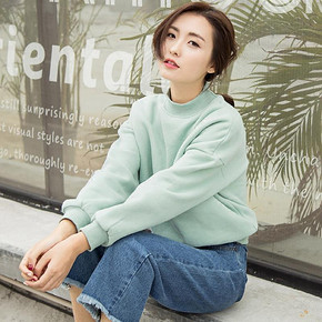 AVAFORION 宽松加绒长袖纯色高领卫衣 59元包邮(79-20券)