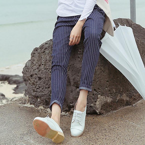 范奎恩 大码显瘦条纹宽松休闲裤 79元包邮(109-30券)
