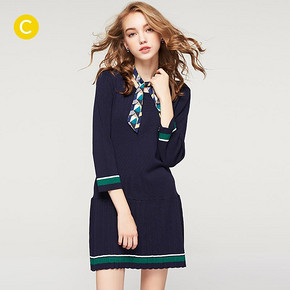 Cache Cache 百褶造型圆领连衣裙  124.9元包邮