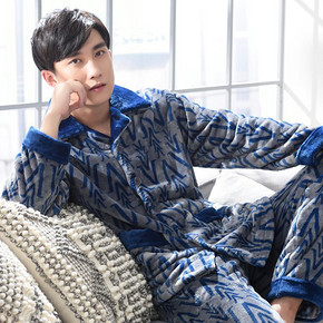 前5分钟半价# 保诗靓 男士加厚珊瑚绒居家套装 49.5元包邮(99-49.5)