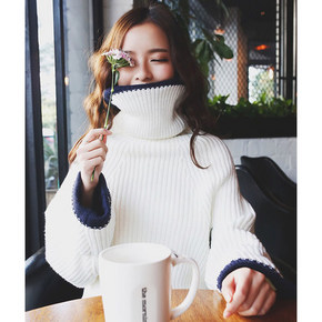 彼姿 宽松拼色蝙蝠袖高领毛衣 85元包邮(88-3券)