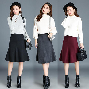 优雅大方# 唐薇薇 毛呢长款包臀伞状半身裙 48元包邮(98-50券)