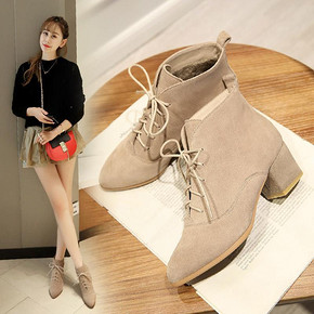 绑带罗马风# 安乃妮 时尚牛反绒系带短靴 108元包邮(188-80券)