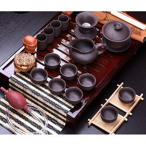 静品香茗# 豪峰 实木茶盘+紫砂茶具套装 49元包邮(99-50券)