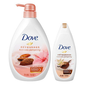 多芬 丰盈宠肤沐浴套装 720ml+190ml 折24元(52，3件5折)