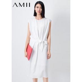 Amii 极简主义 圆领半袖中长款连衣裙 50元包邮