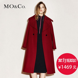 MO&Co. 中长款翻领开衩双排扣毛呢外套