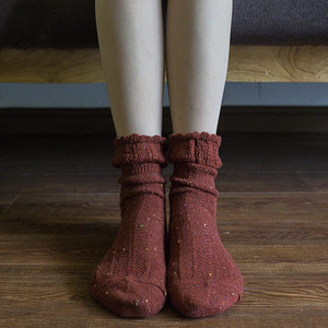 靴下物 羊毛彩点花边袜粗线堆堆袜
