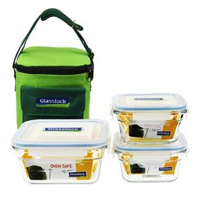 新低价：三光云彩 GL3-03B钢化耐热玻璃保鲜盒3件套+保温包 79元包邮(99-20)