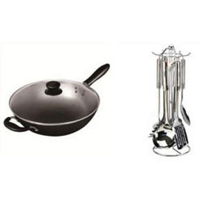 爱仕达 SSQ-07G不锈钢七件套铲+ JX8334E带盖铸铁炒锅34cm 168元(218-50)