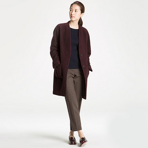 UNIQLO优衣库 女士柔软羊毛混纺廓形无领大衣 199元