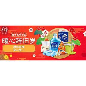 促销活动# 京东 纸品清洁用品 暖心辞岁  买2免1！