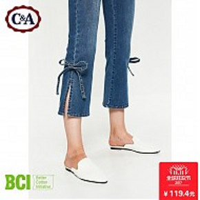 双11提前加购# C&A 女士开叉系带牛仔裤 119.4元