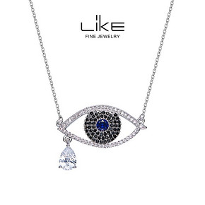 守护所爱之人# LiKE珠宝 恶魔之眼纯银项链蓝宝石简约锁骨链 88元包邮(158-70券)
