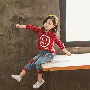 亲肤透气# 秋季新款儿童韩版红色格子两件套  109元包邮(159-50券)