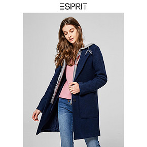 ESPRITEDC羊毛混纺假两件连帽毛呢外套女装冬系带-098CC1G025  券后449元