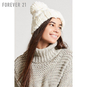 ￥30 Forever 21女士麻花粗棒针毛球针织帽毛线帽