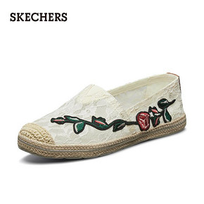 Skechers斯凯奇2019年夏新品一脚蹬草编织渔夫鞋 蕾丝刺绣单鞋女 369元