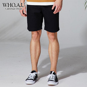 WHOAU夏季新品男士纯色自然腰直筒宽松舒适短裤男WHTH823C22 *3件 267.3元（合89.1