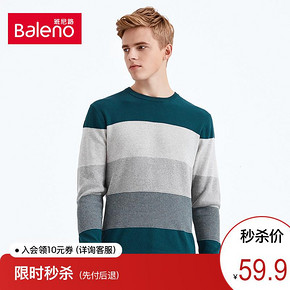 ￥59.9 Baleno/班尼路春条纹横间圆领针织衫男 套头修身弹力打底衫男