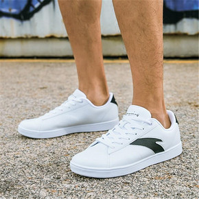 安踏 皮面休闲板鞋 91918001 白黑 经典简约小白鞋