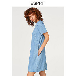 ESPRIT EDC纯棉肩部抽皱短袖牛仔连衣裙夏-068CC1E022 *3件 417.9元（合139.3元／件