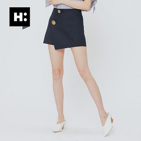 H:CONNECT夏季新款休闲裤女韩国不规则两粒扣高腰包臀裙裤 68元