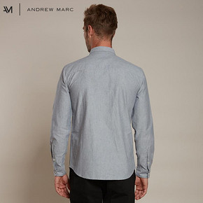 ANDREWMARC2018春夏新品男士衬衫纯棉修身显瘦休闲纯色翻领衬衣男 271元