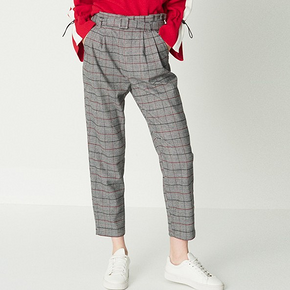 C＆A CA200212033-1 女士腰带饰九分格子休闲裤 99元