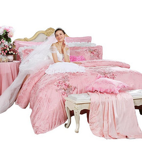 富安娜家纺纯棉粉色结婚新婚床单床上用品婚庆四件套全棉被套大红 589元