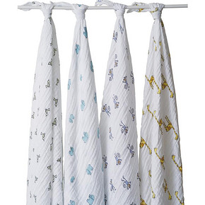 1日0点：aden+anais婴儿多功能襁褓纱布包巾新生儿抱毯宝宝裹布盖毯4只装 284.0