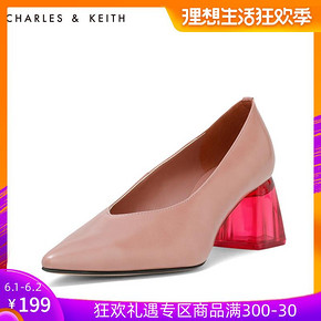 CHARLES＆KEITH春夏女士高跟鞋CK1-60361081简约风纯色尖头粗跟鞋 199元