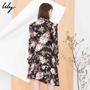 Lily秋新款女装不对称连衣裙荷叶边印花连衣裙118120C7651 *2件 304.2元（合152.1