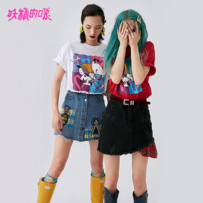 妖精的口袋趣味印花短袖t恤女2019春装夏新款休闲宽松半袖打底衫 119元