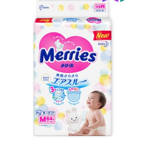 8日0点、88VIP：Merries 妙而舒 婴儿纸尿裤 M号 64片 *4件 273.98元含税包邮（合68.