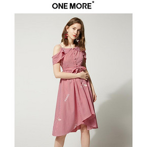￥149 ONE MORE2018夏装新款条纹刺绣连衣裙