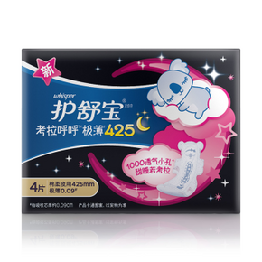 whisper 护舒宝 超薄夜用 考拉呼呼卫生巾 425mm 4片 *27件 80.15元包邮（双重优惠