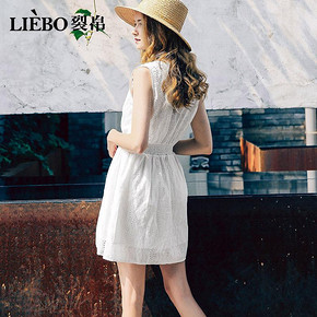 LIEBO 裂帛 白色连衣裙女2019花朵刺绣镂空少女裙子 139元