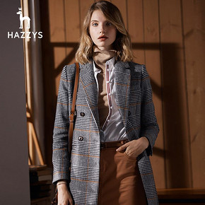 Hazzys哈吉斯羊毛大衣女冬季新款女士外套潮流时尚女装休闲上衣 3068元