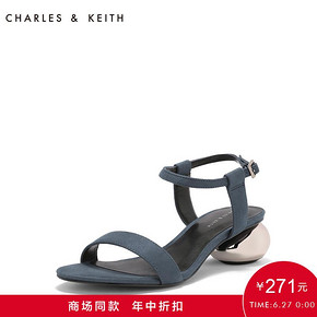 CHARLES＆KEITH凉鞋女CK1-60900100金属卵石跟装饰露趾凉鞋 271元