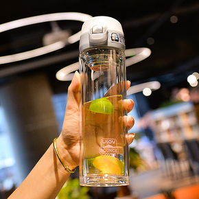 悠乐 弹跳盖双层玻璃杯 340ml 19元包邮